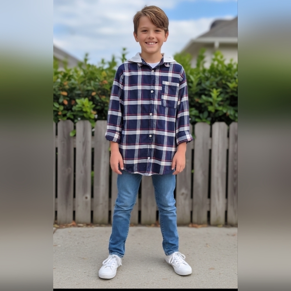 Zara Navy and White Checkered Kids Button Down Shirt